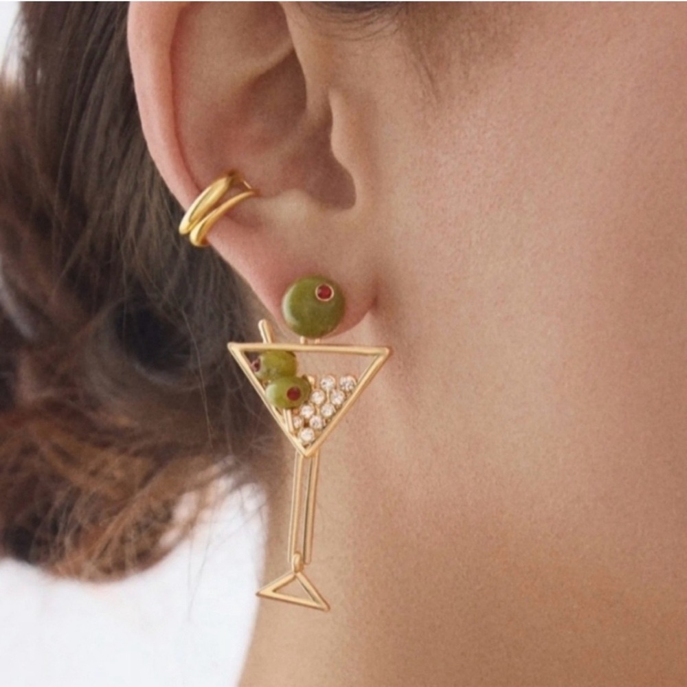 Baublebar Gold Martini Glass olives Earrings brine time
